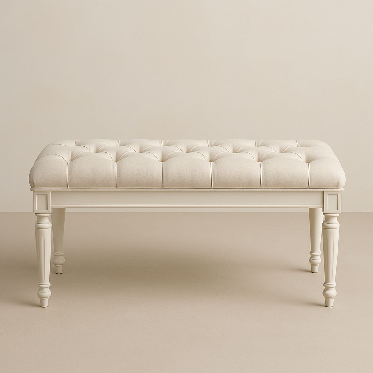 Banco Estofado Linho Madeira 120x45x50cm Bege