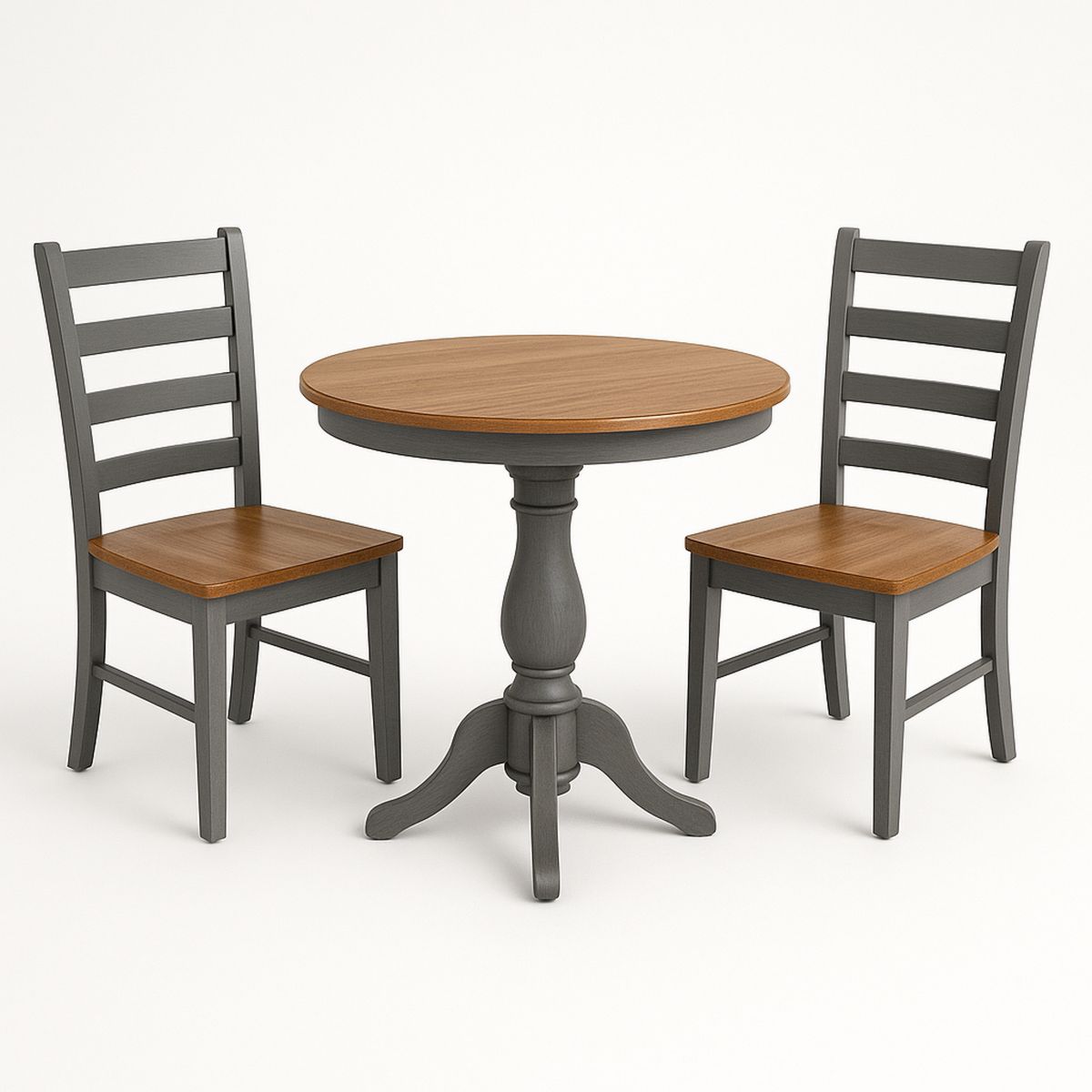 Conjunto de Mesa Redonda e Cadeiras em Madeira e Metal Cinza e Marrom 3 Peças