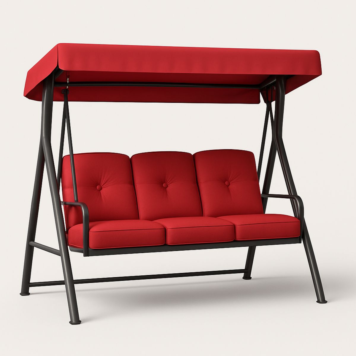 Cadeira de Balanço com Estrutura de Metal e Almofadas Vermelhas