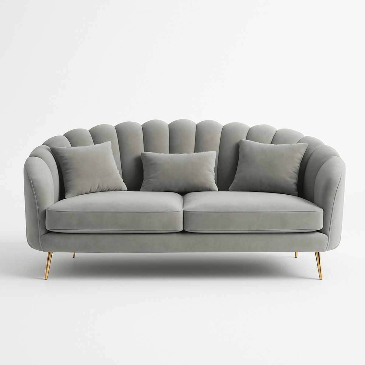 Sofá de Veludo Cinza com Pernas de Metal