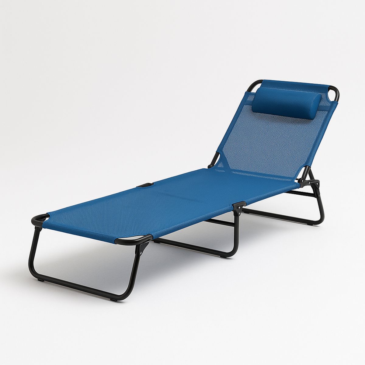 Espreguiçadeira Dobrável em Aço com Tecido Azul