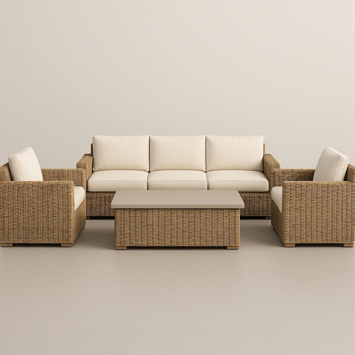 Conjunto de Móveis de Jardim em Rattan Sintético Estrutura Marrom com Almofadas Brancas