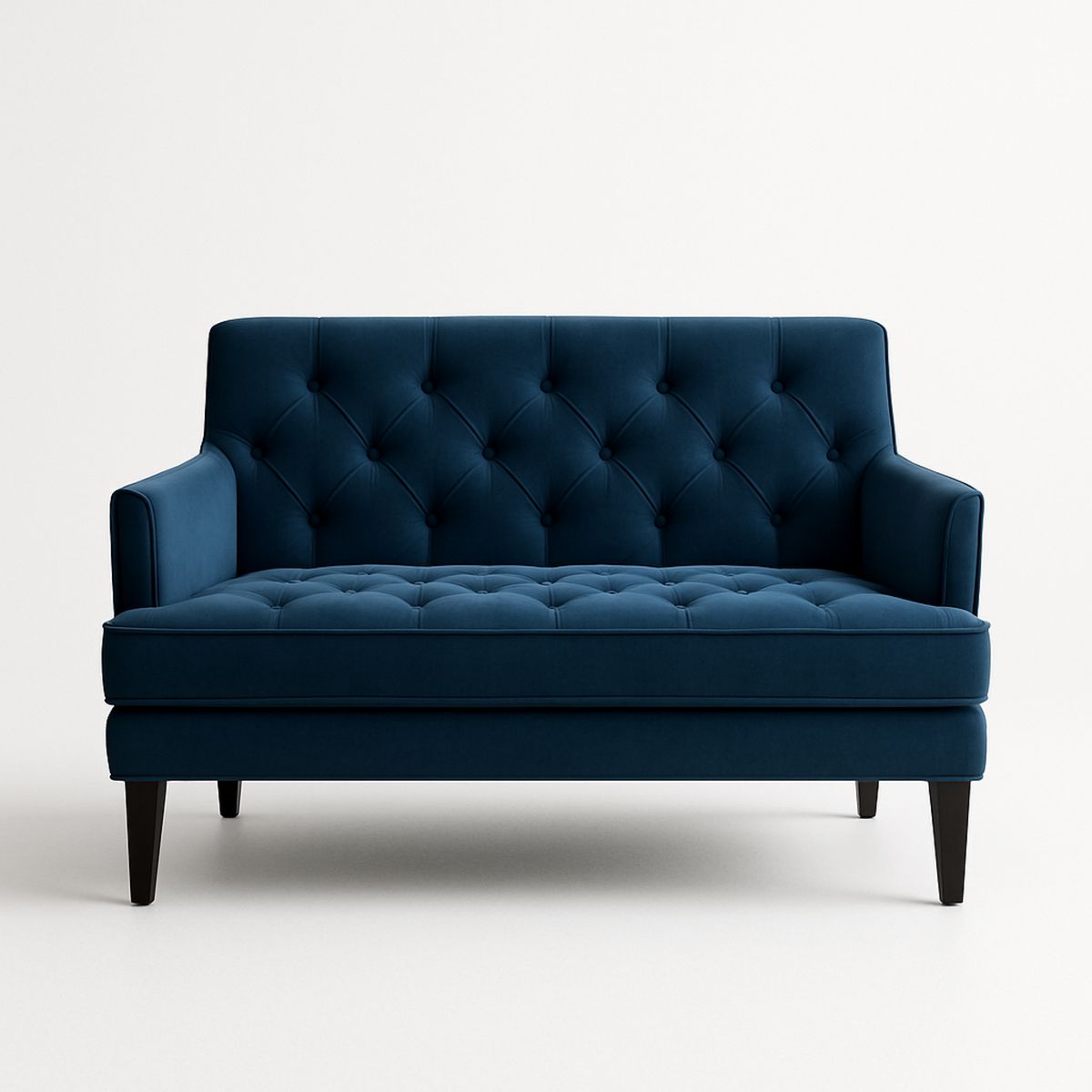 Sofá de Dois Lugares em Veludo Azul com Botões Decorativos