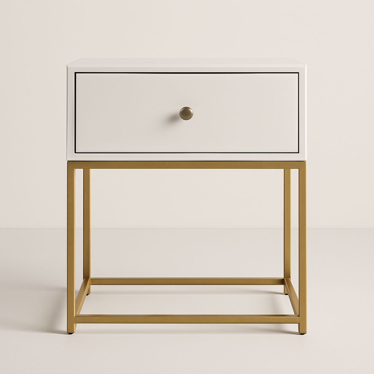 Mesa de Cabeceira MDF com Gaveta e Estrutura de Metal Branco