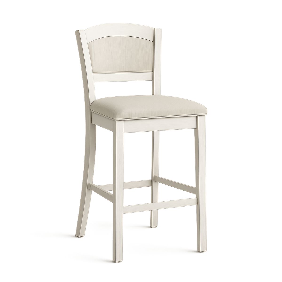 Banqueta Alta de Madeira com Estofado em Linho Bege