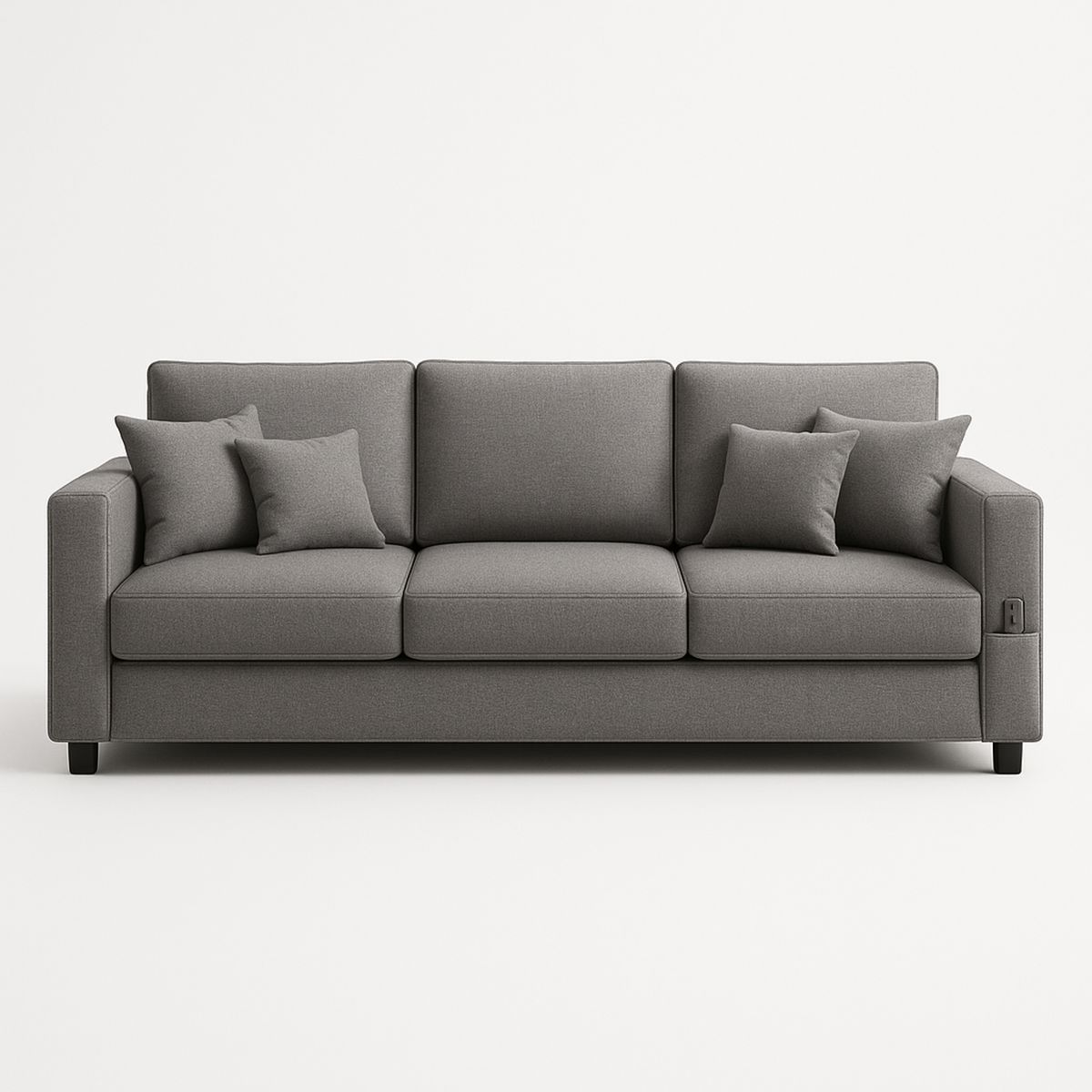 Sofá de Tecido Cinza 3 Lugares com Estrutura em Madeira