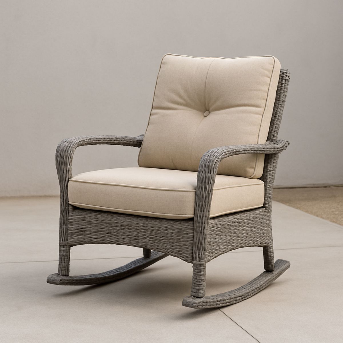 Cadeira de Balanço em Vime Sintético com Almofadas de Poliéster