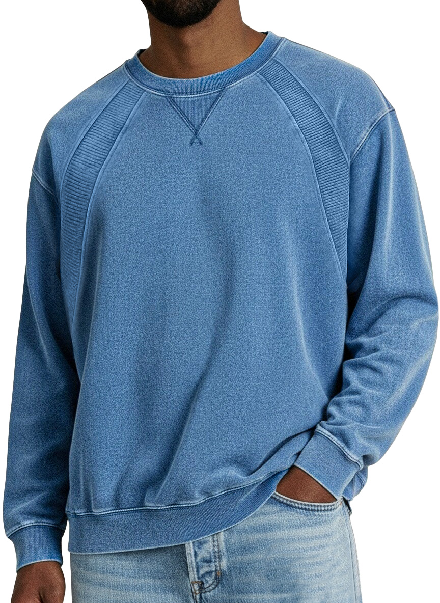Zeloian Retro Solid Color Patchwork Crew Neck Sweatshirt