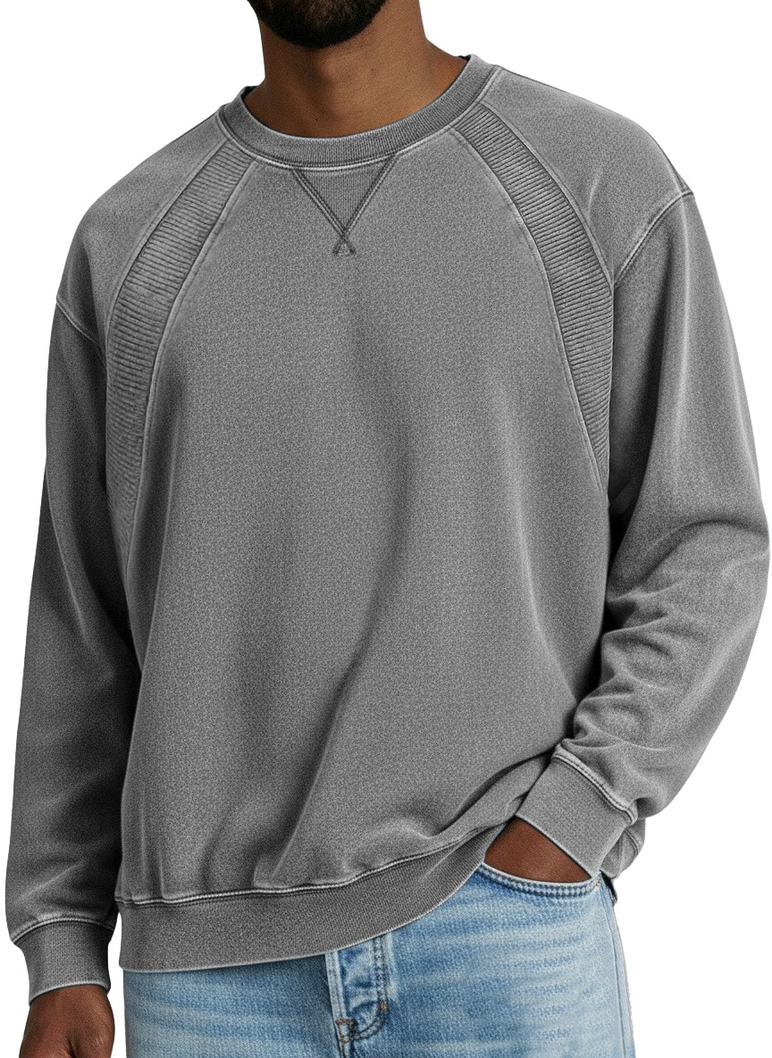 Zeloian Retro Solid Color Patchwork Crew Neck Sweatshirt