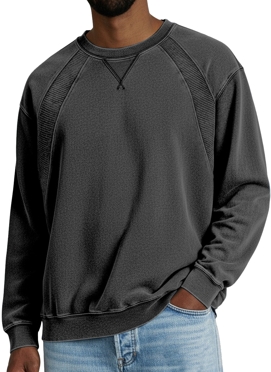 Zeloian Retro Solid Color Patchwork Crew Neck Sweatshirt