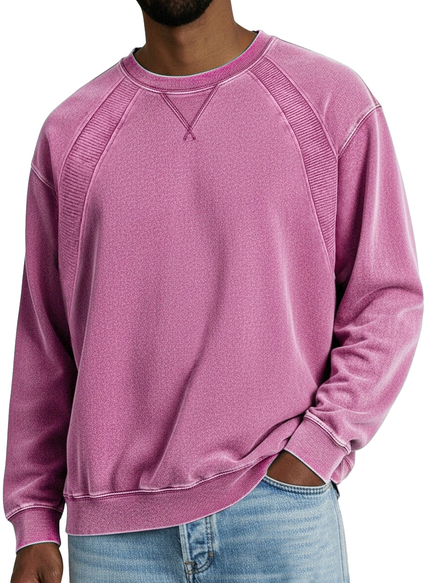 Zeloian Retro Solid Color Patchwork Crew Neck Sweatshirt