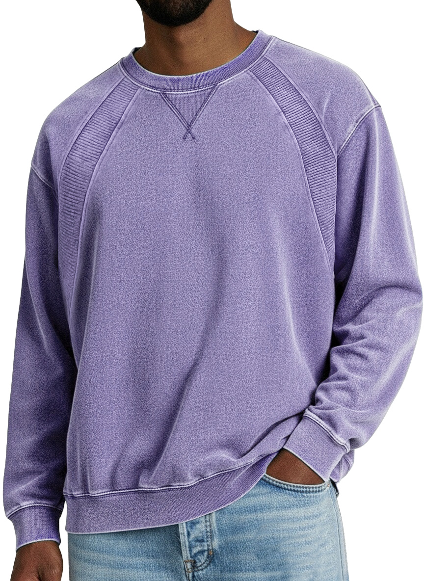 Zeloian Retro Solid Color Patchwork Crew Neck Sweatshirt