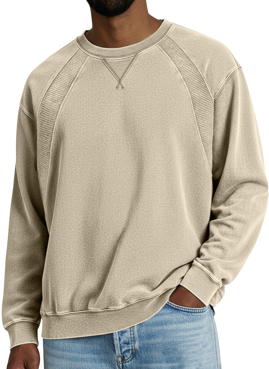 Zeloian Retro Solid Color Patchwork Crew Neck Sweatshirt