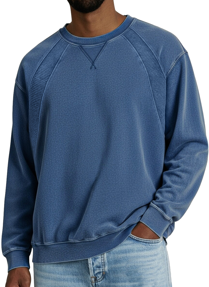 Zeloian Retro Solid Color Patchwork Crew Neck Sweatshirt