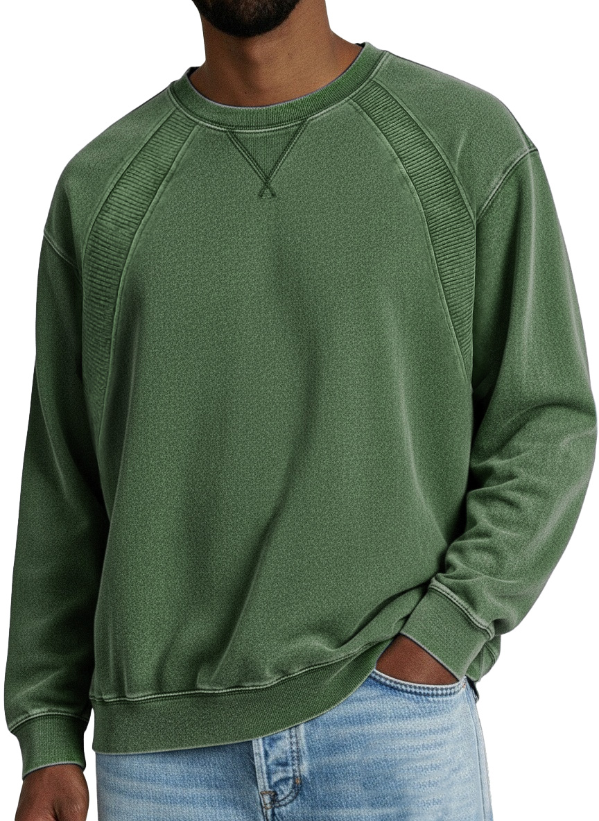 Zeloian Retro Solid Color Patchwork Crew Neck Sweatshirt