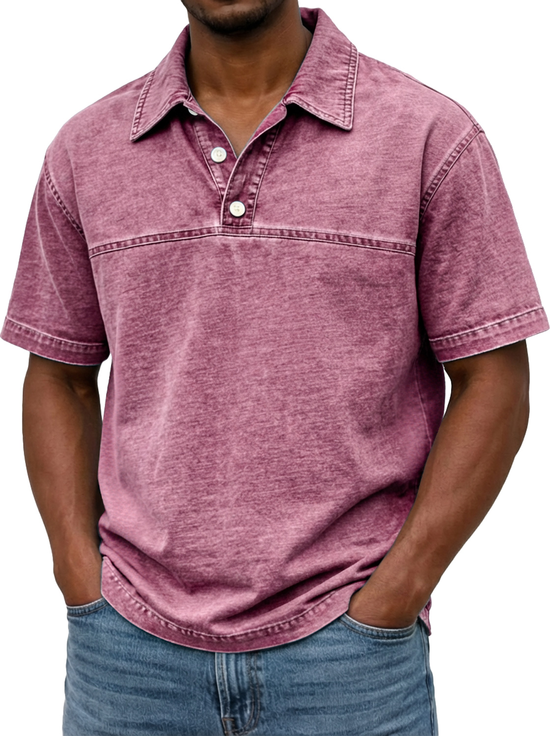 Men's Vintage-style Short-sleeved Polo Shirt With Contrasting Stitching Design