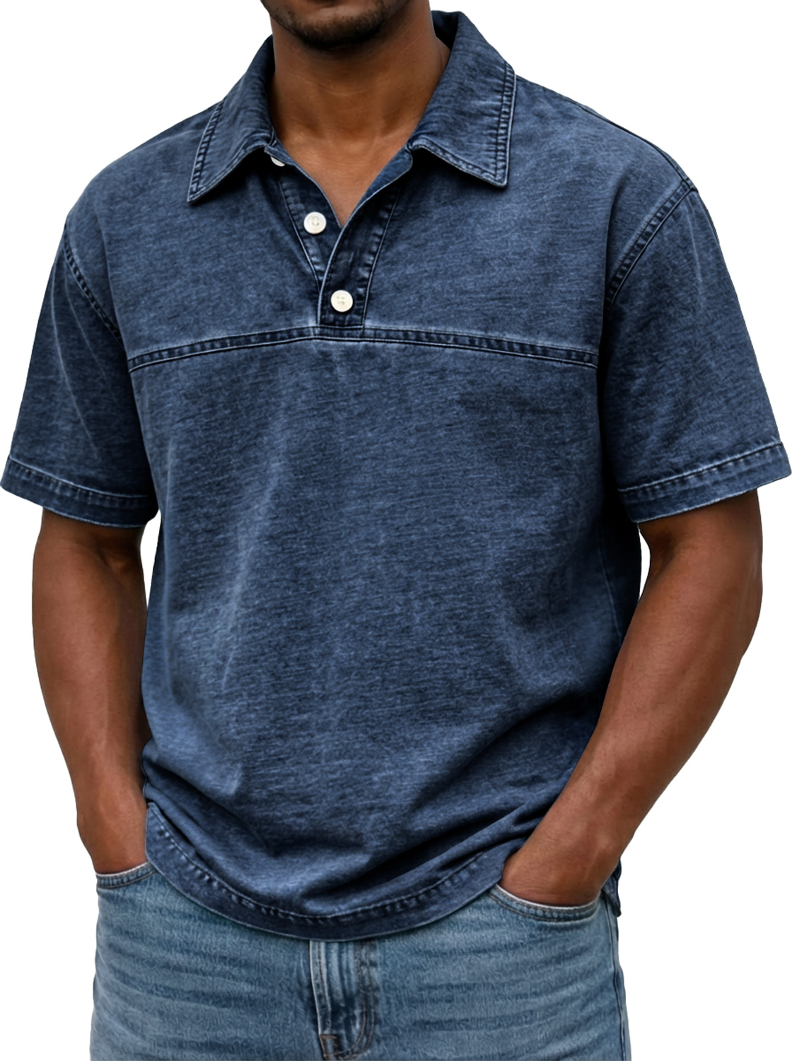 Men's Vintage-style Short-sleeved Polo Shirt With Contrasting Stitching Design