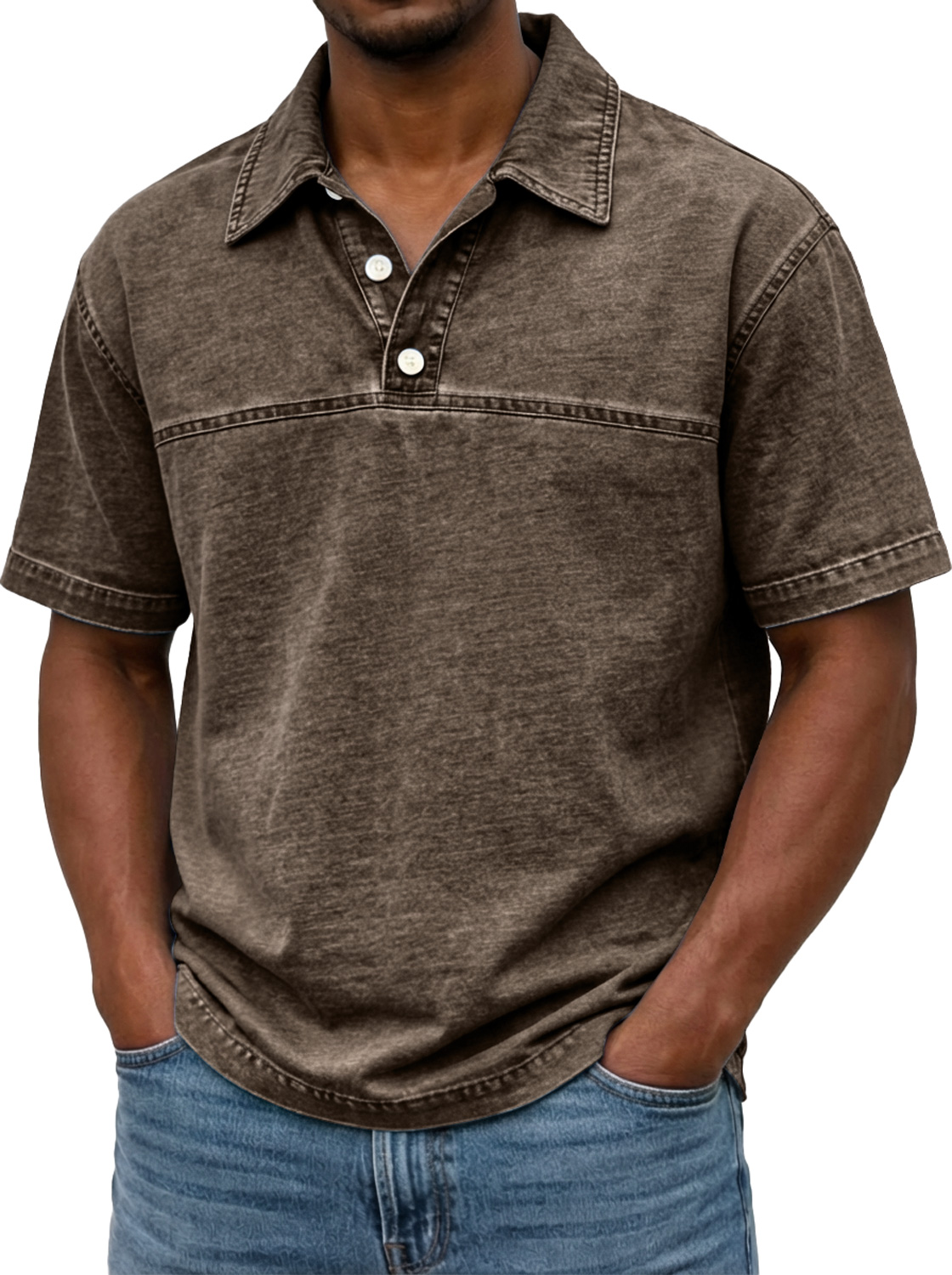 Men's Vintage-style Short-sleeved Polo Shirt With Contrasting Stitching Design