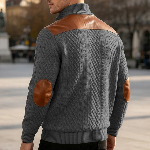 [Copy]Zeloian Retro Solid Color Patchwork Crew Neck Sweatshirt