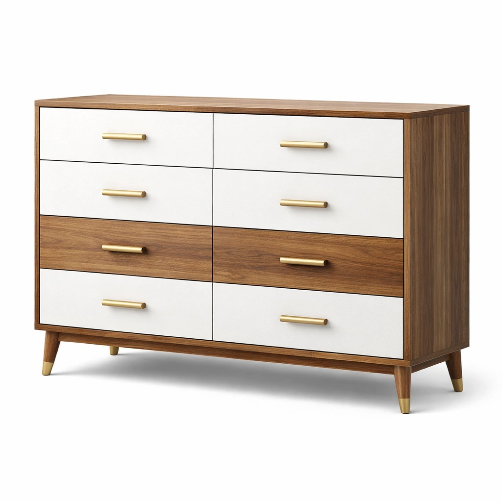 Cajonera de madera con ocho cajones blanco nogal-nesttino