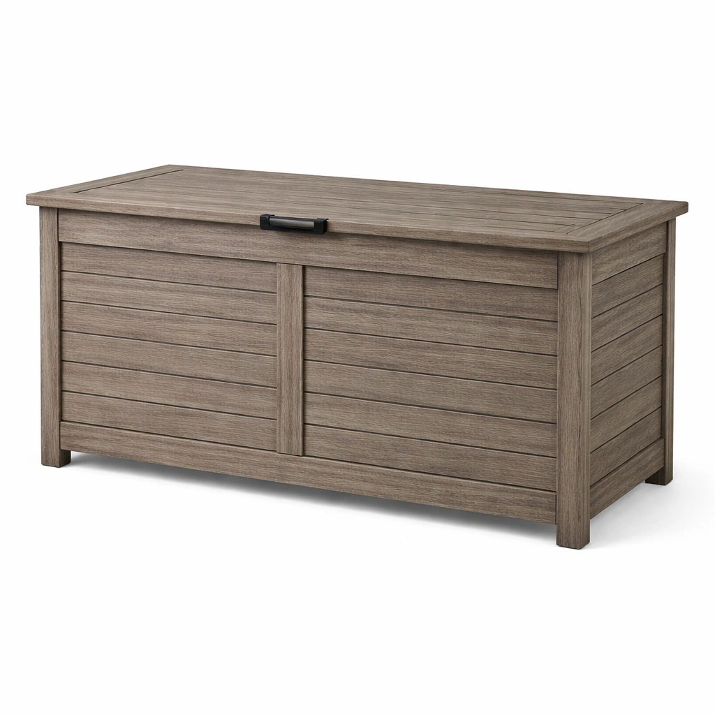 Arcón de almacenamiento para jardín de madera compuesta marrón 120x45x60 cm-nesttino