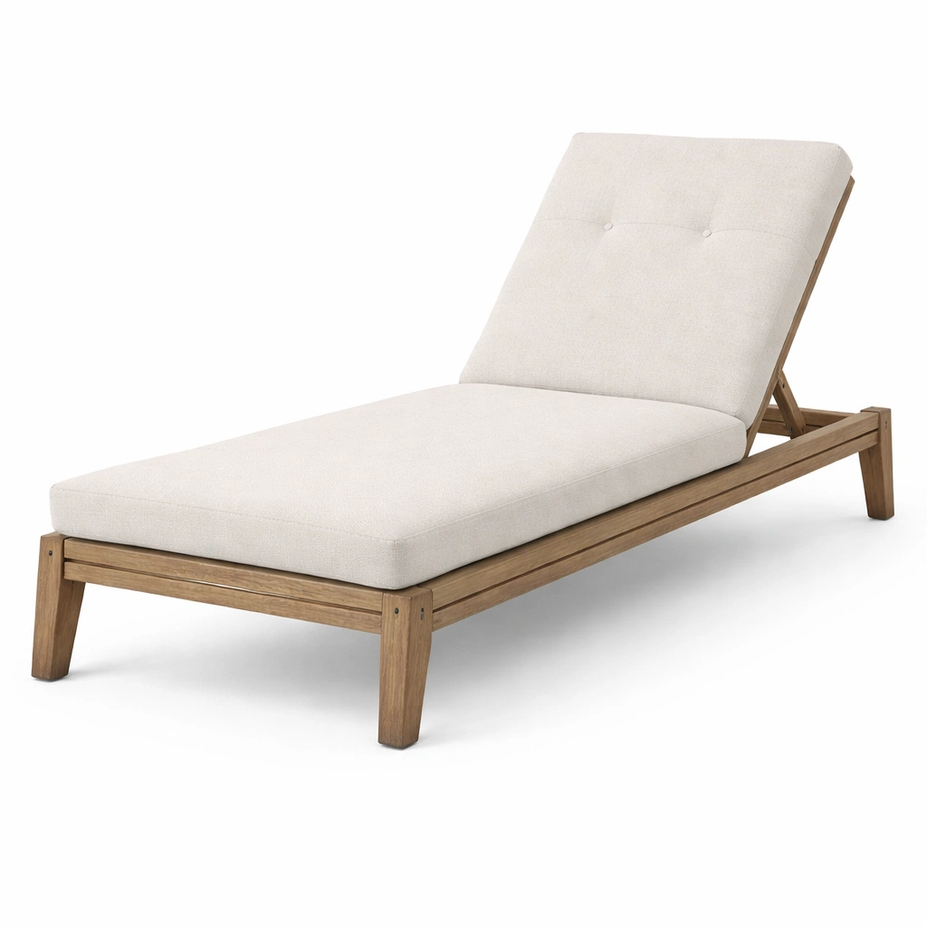 Tumbona de madera de acacia con cojín de poliéster crema-nesttino