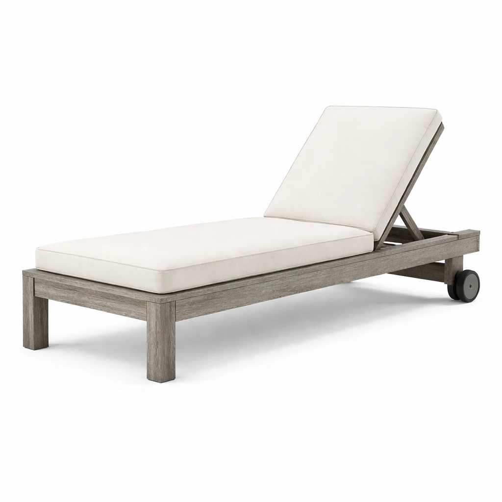 Tumbona de madera de eucalipto con cojín marfil-nesttino