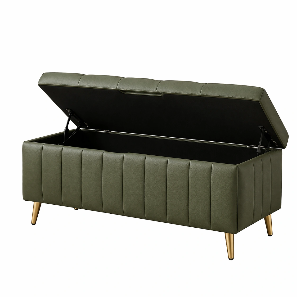 Banco con almacenamiento tapizado en poliuretano con patas de metal verde-nesttino