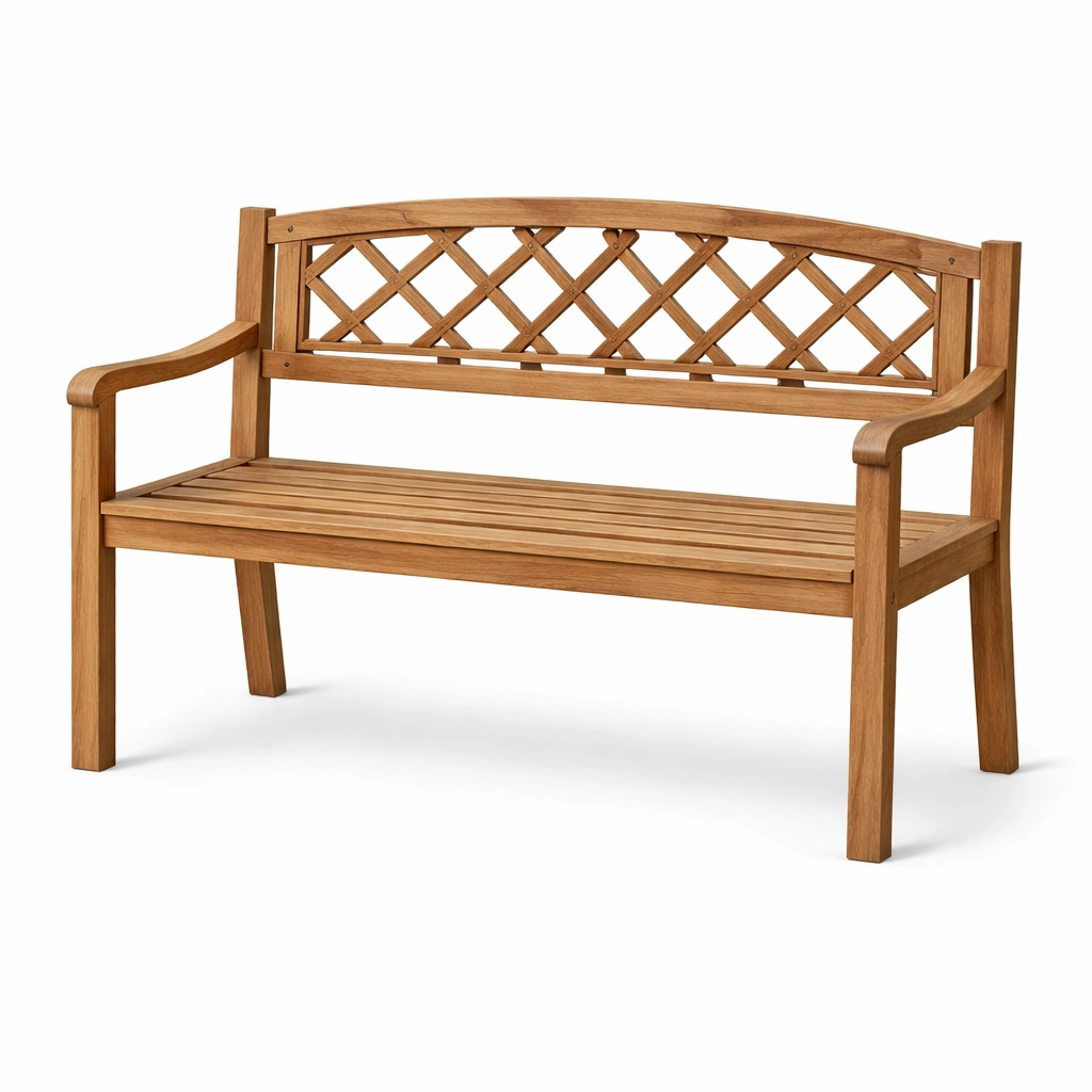 Banco de exterior de madera de teca con respaldo de celosía-nesttino