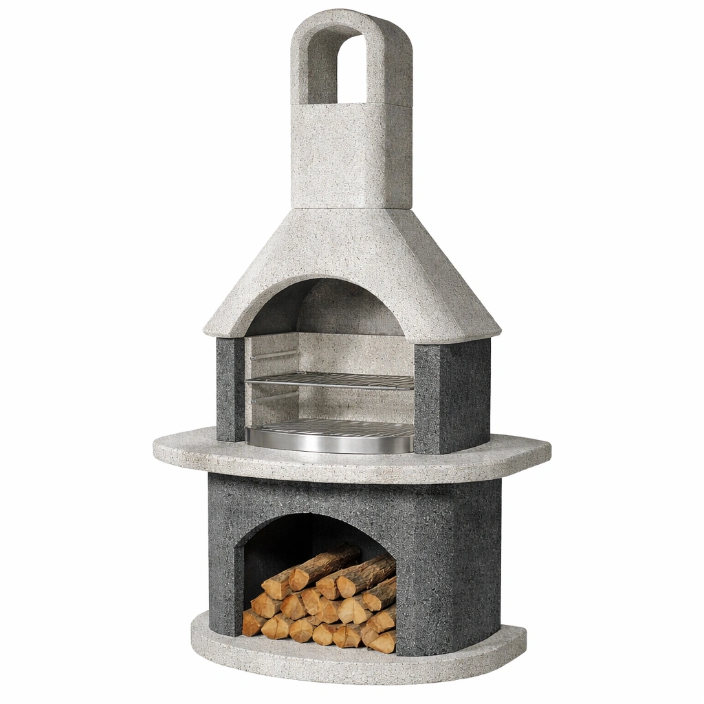 Barbacoa de hormigón gris claro oscuro con acero inoxidable-nesttino