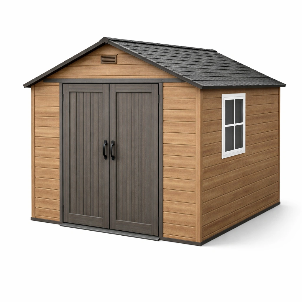 Cobertizo de jardín de resina con puertas dobles y ventana-nestzena