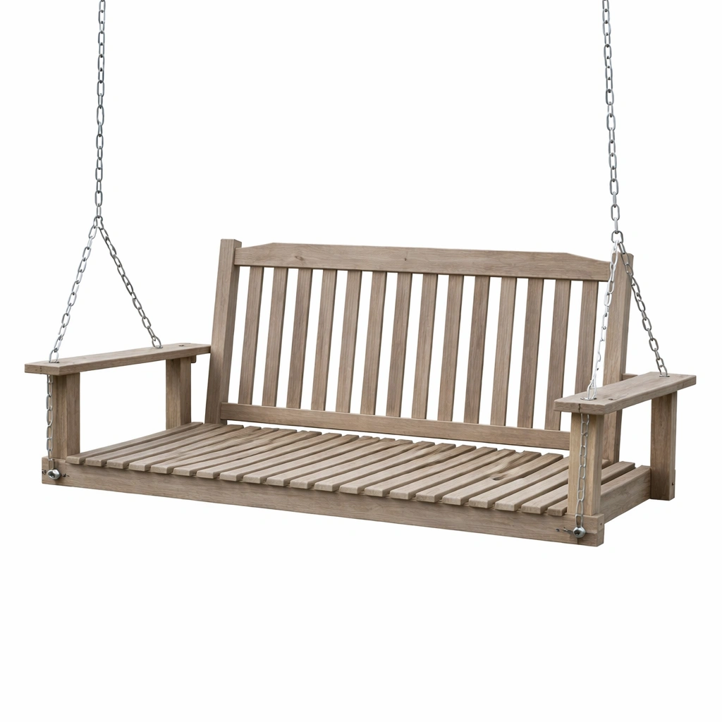 Columpio de porche de madera con cadenas de acero-nestzena