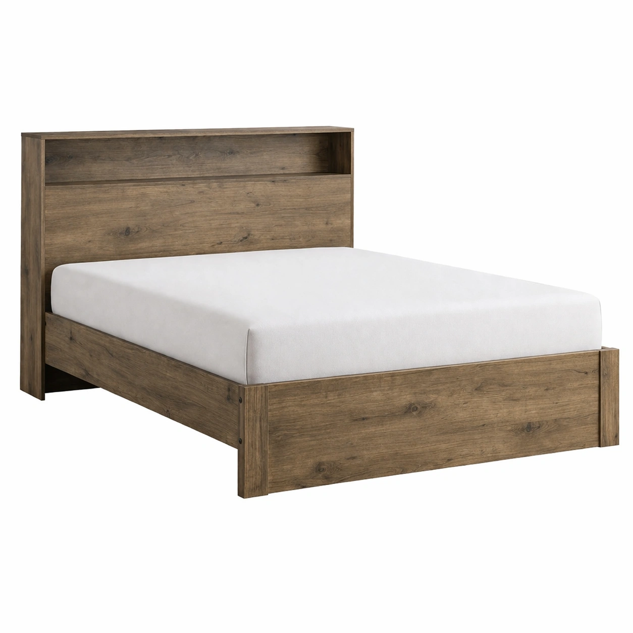 Estructura de cama doble de madera laminada con estantes integrados marrón-nestzena