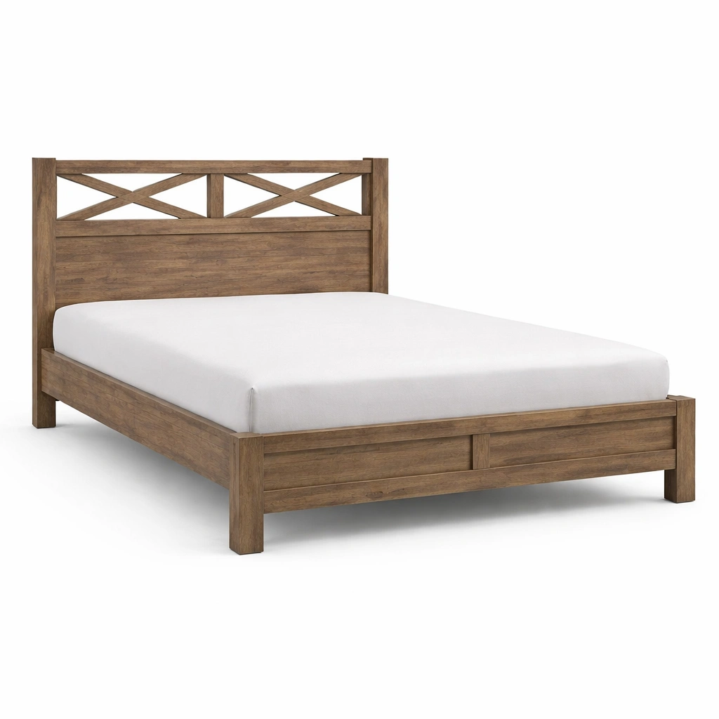 Estructura de cama de matrimonio de madera marrón-nestzena