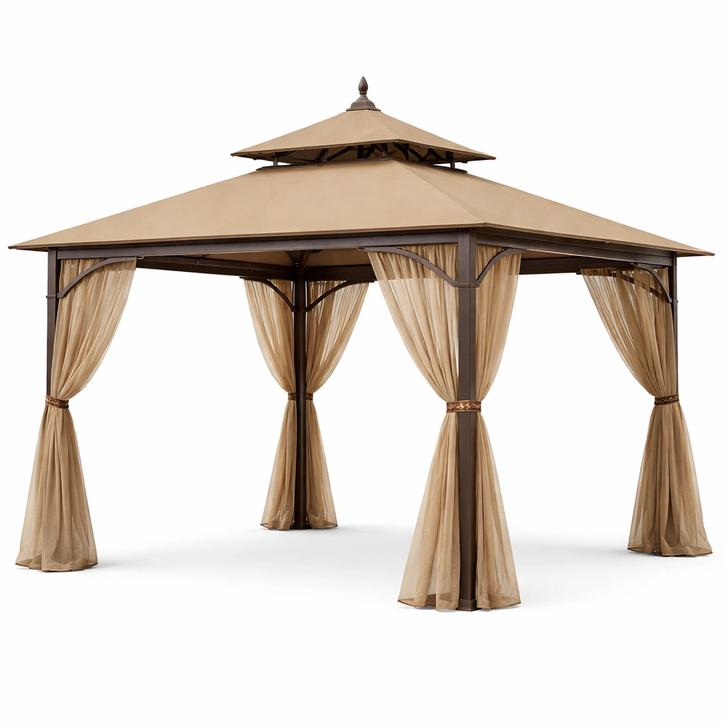 Gazebo de jardín de metal y poliéster beige 300x300x270 cm-nestzena