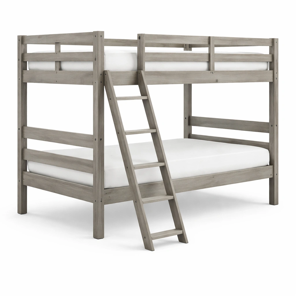 Litera de madera maciza de pino con escalera lateral gris-nestzena