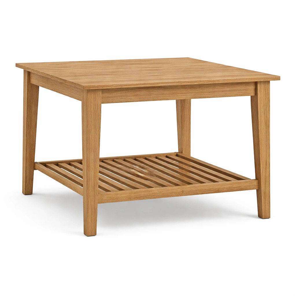Mesa de centro cuadrada de madera maciza de roble 60x60x45 cm-nestzena