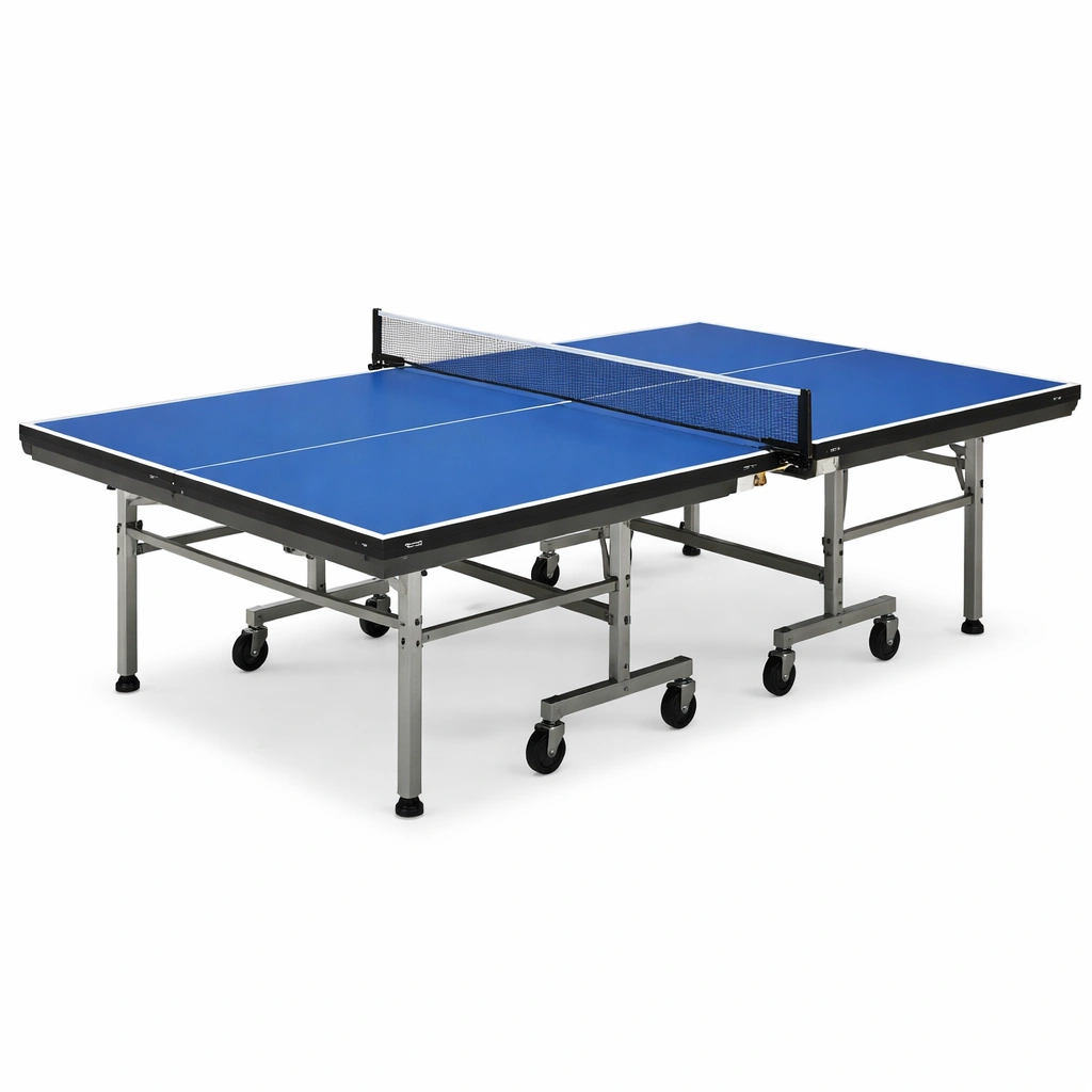 Mesa de ping-pong de MDF azul con ruedas-nestzena