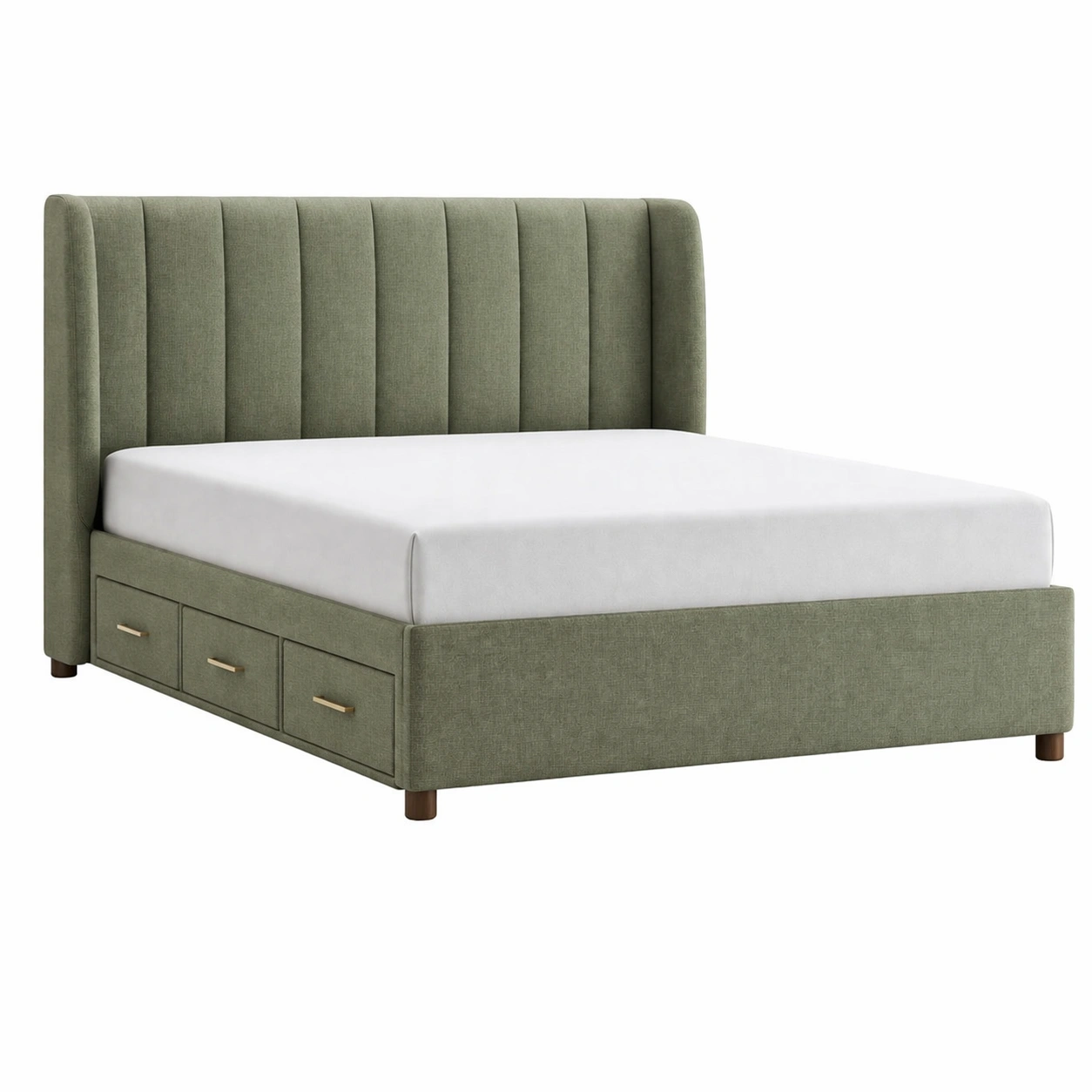 Cama con almacenamiento de lino verde-homlirio