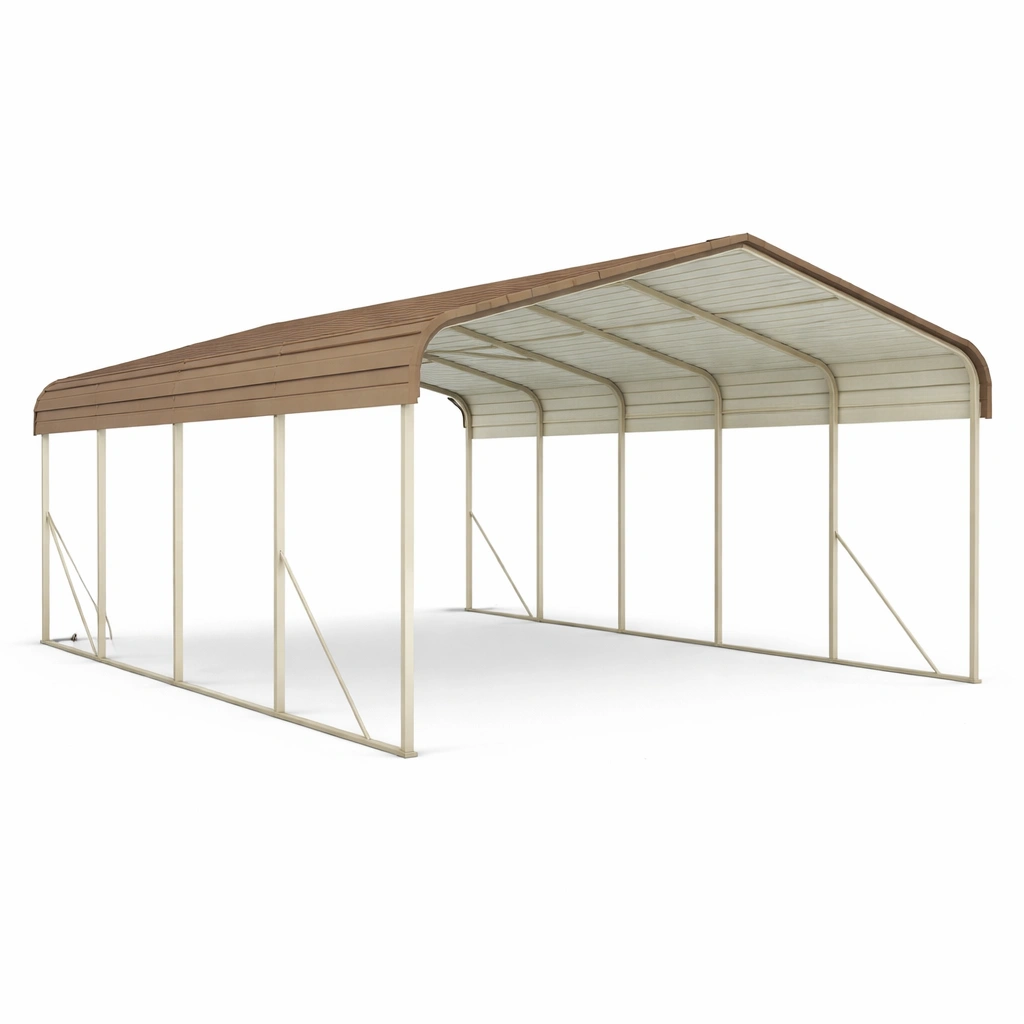 Cochera de acero marrón y crema 600x300x270 cm-homlirio