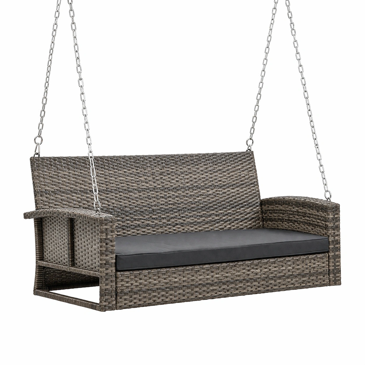 Columpio de porche de ratán sintético con cojín gris para exterior-homlirio