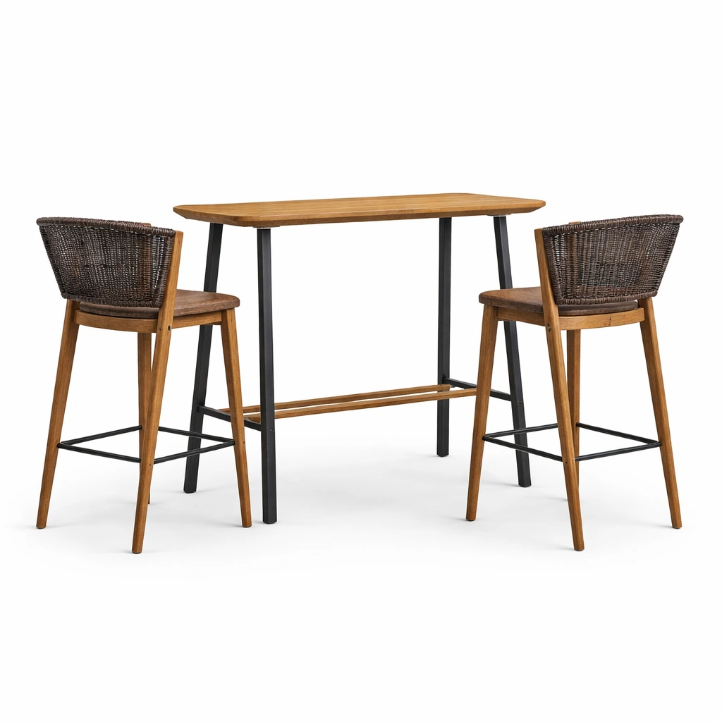 Juego de bar de madera y metal marrón-homlirio