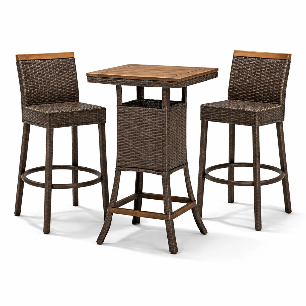 Juego de bar de ratán y metal marrón-homlirio