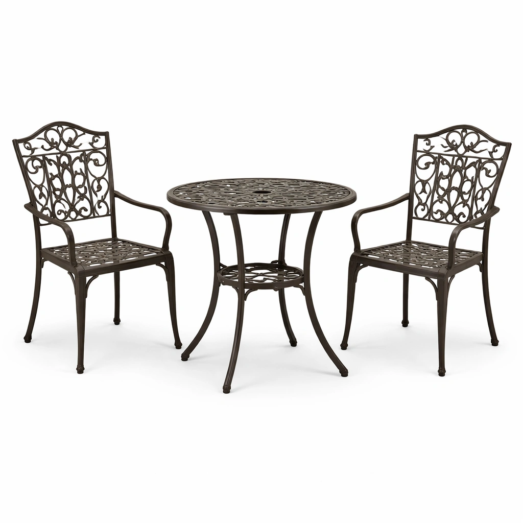 Juego de comedor exterior de aluminio fundido marrón-homlirio