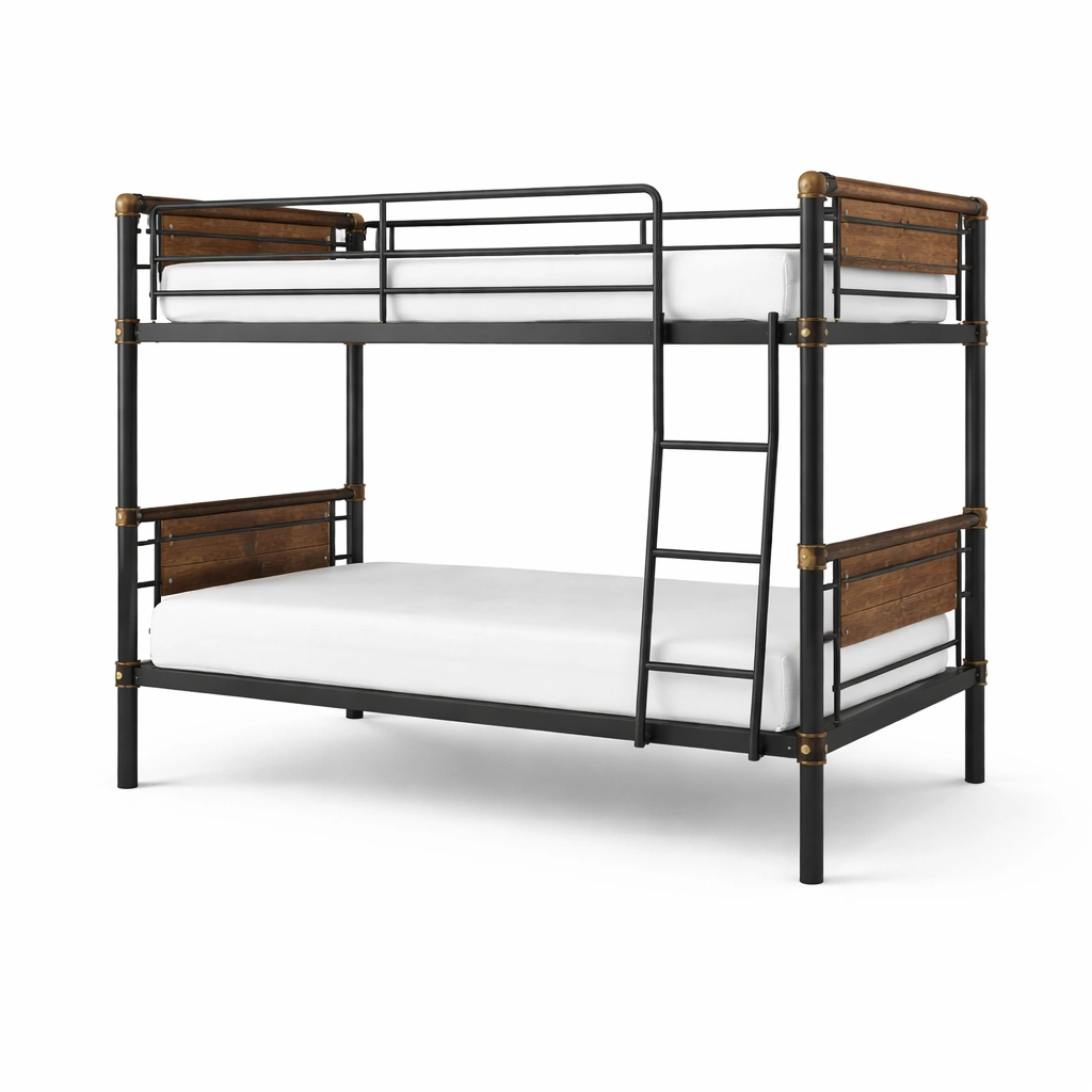 Litera de metal y madera negra-homlirio