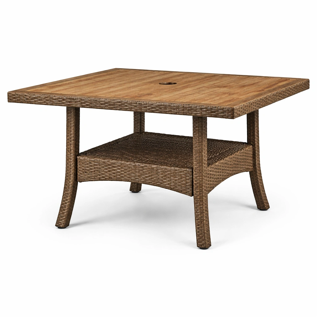 Mesa de comedor exterior cuadrada de bambú y ratán-homlirio