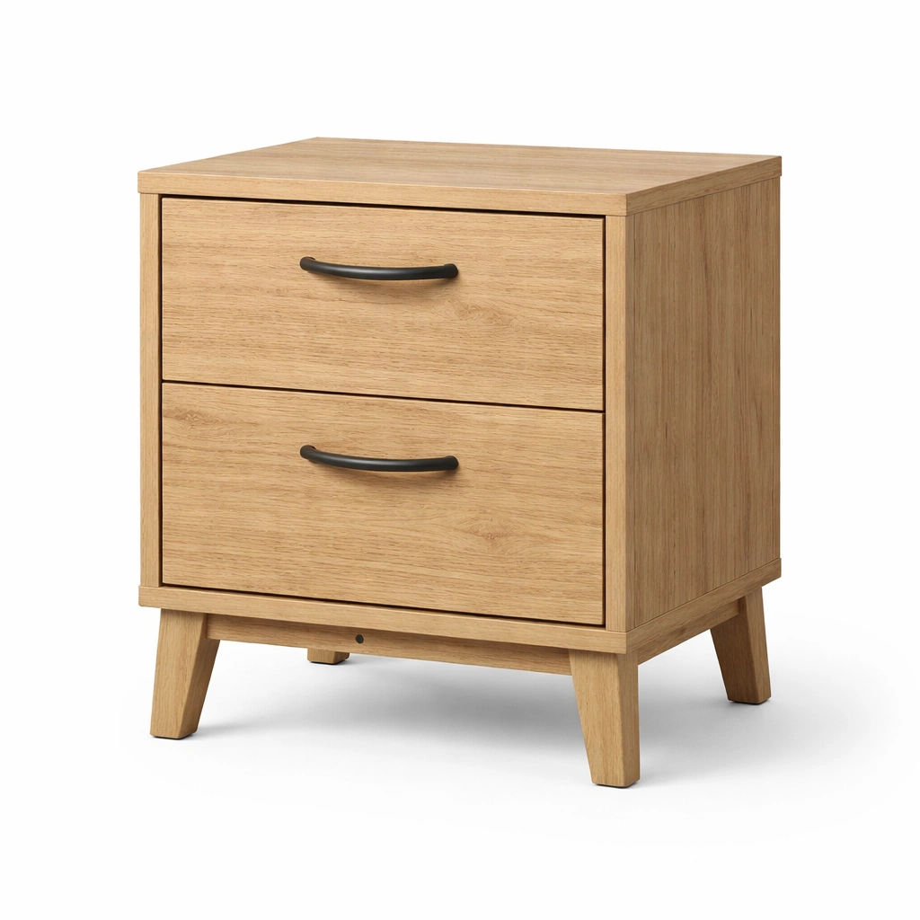 Mesita de noche de MDF con 2 cajones roble-homlirio