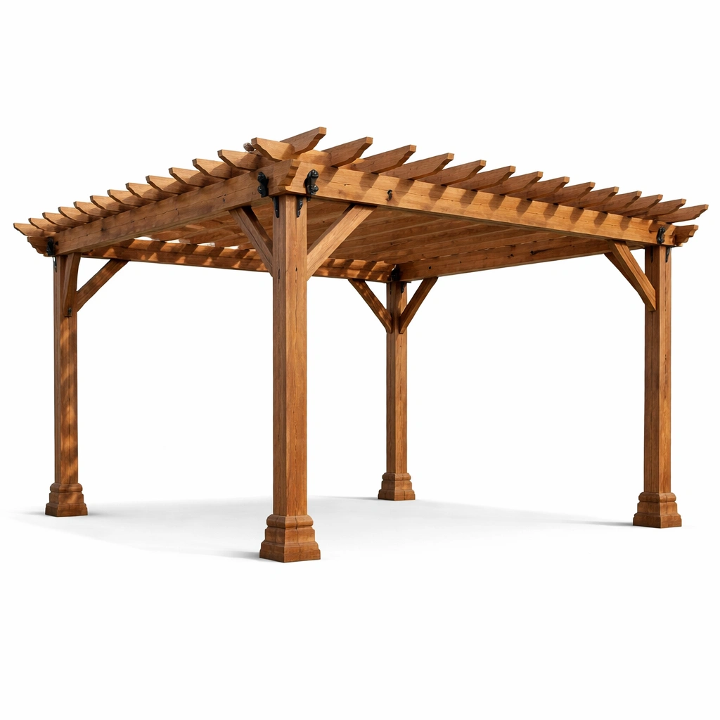 Pérgola de madera de cedro con conectores de acero-homlirio