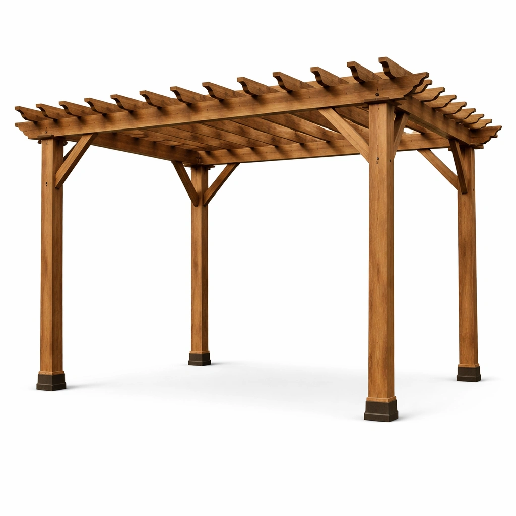 Pérgola de madera de cedro marrón para exterior 400x300x220 cm-homlirio