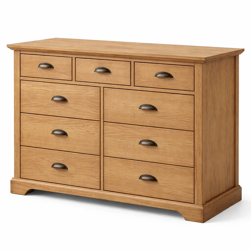 Cajonera de madera de roble con 9 cajones marrón 120x90x45 cm-homlirio